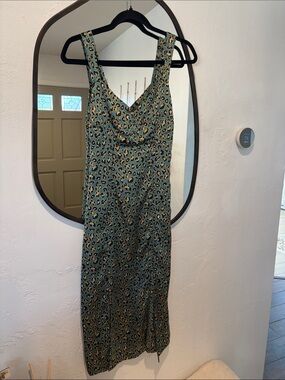 Green Leopard Print Midi Dress